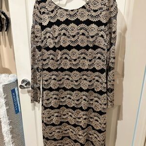 Daniel Cremieux Black and Cream Lace Long Sleeve Dress